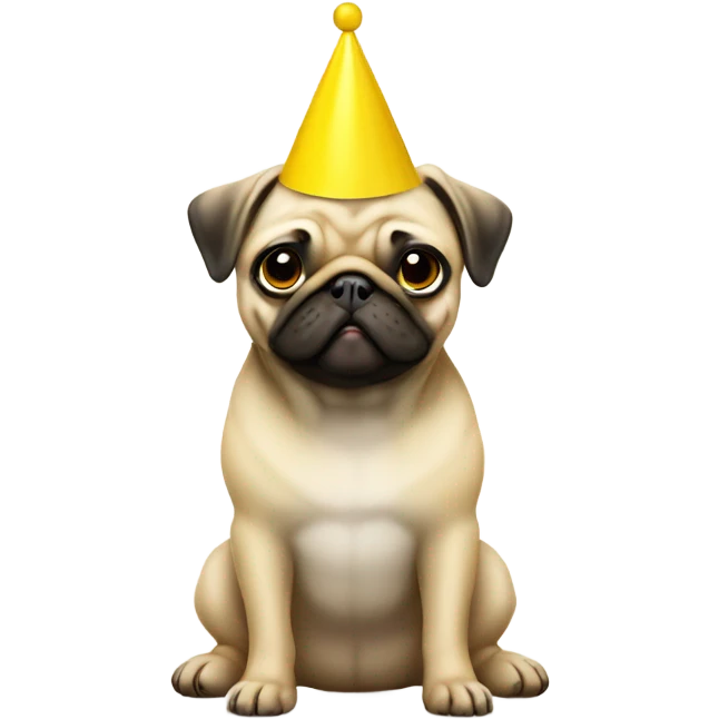 Cute beige pug with a yellow party hat emoji