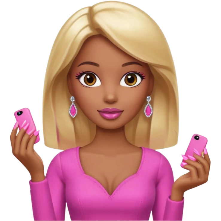 Brown skin blonde hair barbie with long pink nails  emoji