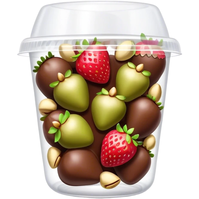Chocolate covered Strawberries with pistachios in a plastic cup emoji