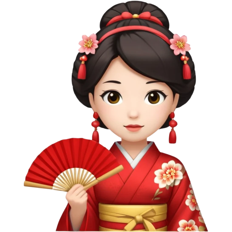 Kimono princess, red kimono with fan emoji