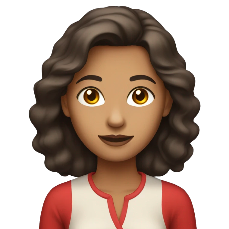 Lady with tan skin dark brown hair with a red shirt emoji