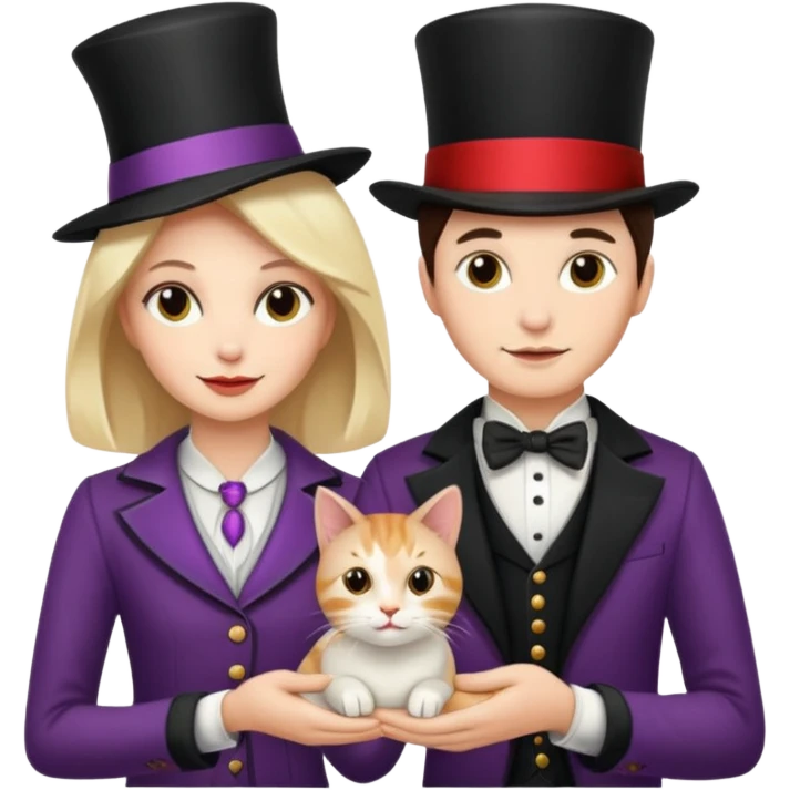 magician couple and their pet cat emoji