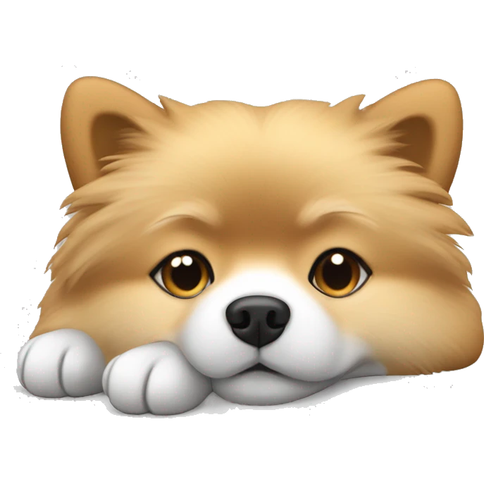 sleeping lying down pomeranian-spitz mix light brown and white with gray ears emoji