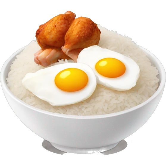 a bowl of rice with two eggs and two chicken drumstick on top emoji