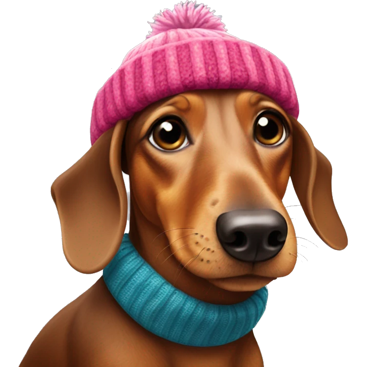 Dachshund wearing bobble hat emoji
