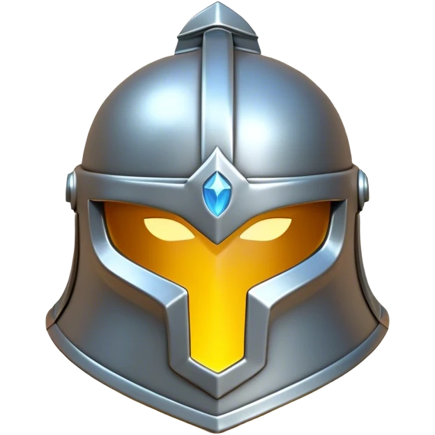 Clash of Clans aesthetic: Cinematic Playful 3D Isometric steel helm Emoji, rendered in a 3D vector-style similar to standard emojis with minimal shading and bold, simplified shapes. A compact, distinct form with signature details, softly glowing with a fantasy RPG magic charm. Simplified yet unmistakably iconic, highly detailed and consistent, glowing with a soft radiance and high shine. Stylized with a touch of heroic grandeur and a soft glowing outline, capturing the essence of a beloved gaming relic with a friendly, playful manner! emoji