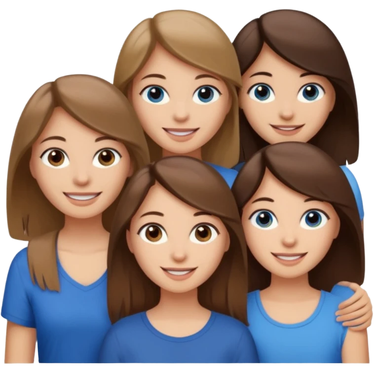 three girl friends; one who is white, has brown hair and brown eyes; one who is dirty blonde with blue eyes; one who is tan with dark brown hair and dark brown eyes emoji