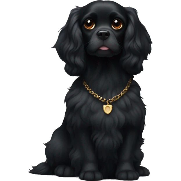 Small completely black king spaniel with black fur on his whole face and white fur on chest emoji