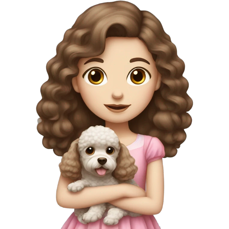 Brown hair blue eyes girl with poodle puppy with pink dress emoji