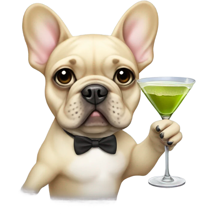 Blonde French Bulldog with martini and olives on beach emoji