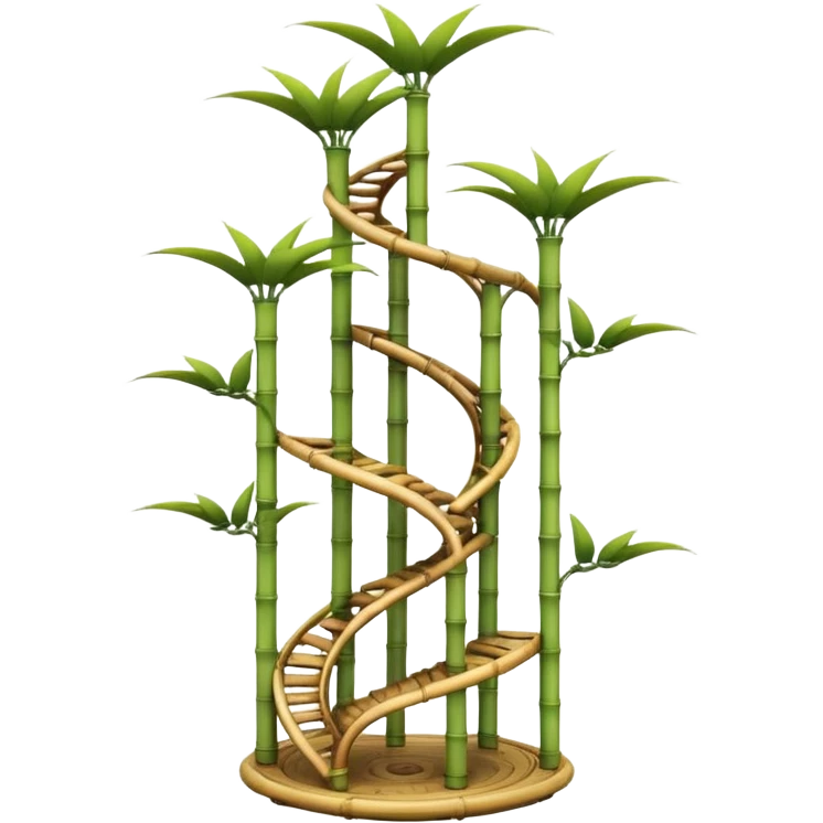 Very Large alien-futuristic multi-tier multi-level curved spiral step plant rack constructed from 7/8ths of an inch thin bamboo poles  emoji