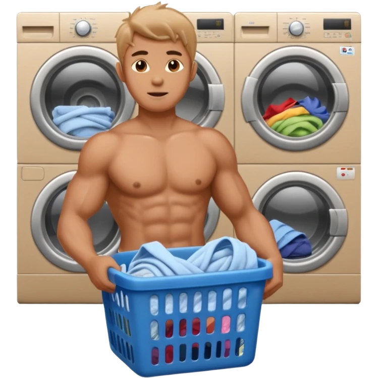 naked man doing laundry in a laundromat emoji
