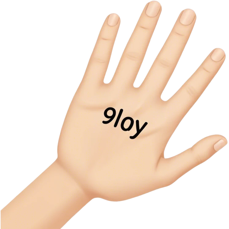 a hand with the text “999elyyy” on it  emoji