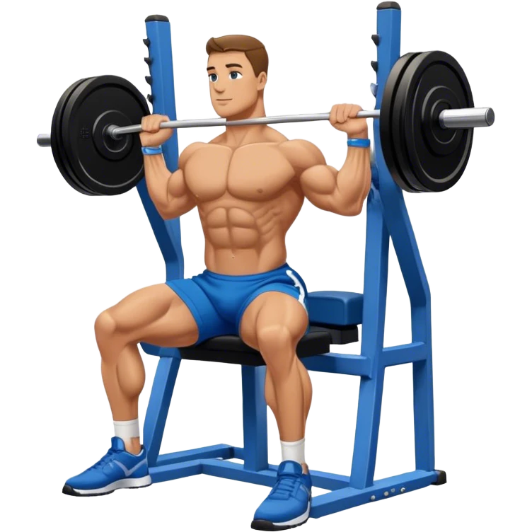 side-view bodybuilder in blue shorts seated weighted calf-raise machine on his tip toes emoji
