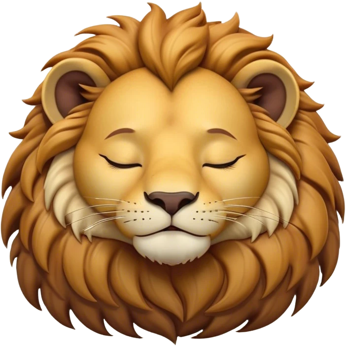 Meme-Worthy Cute Sleeping Lion Portrait Emoji, Head resting peacefully with a contented smile, showcasing a robust build and a luxuriously soft tawny Fur with a flowing mane, eyes shut in a serene, restful nap, Simplified yet hilariously adorable features, highly detailed, glowing with a soft, drowsy light, high shine, relaxed and utterly lovable, stylized with an air of playful laziness, bright and heartwarming, soft glowing outline, capturing the essence of a comically sleepy lion, so meme-worthy it feels like it could instantly become the next viral sensation of adorable slumber! emoji