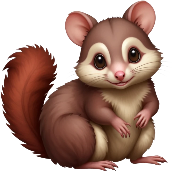 Dark Brownish red soft realistic romantic vintage antique divine beautiful elegant pretty precious cute young youthful  Fakémon-Pokémon-alien-Furret-opossum-feline-Squirrel-hybrid-creature (full body) emoji