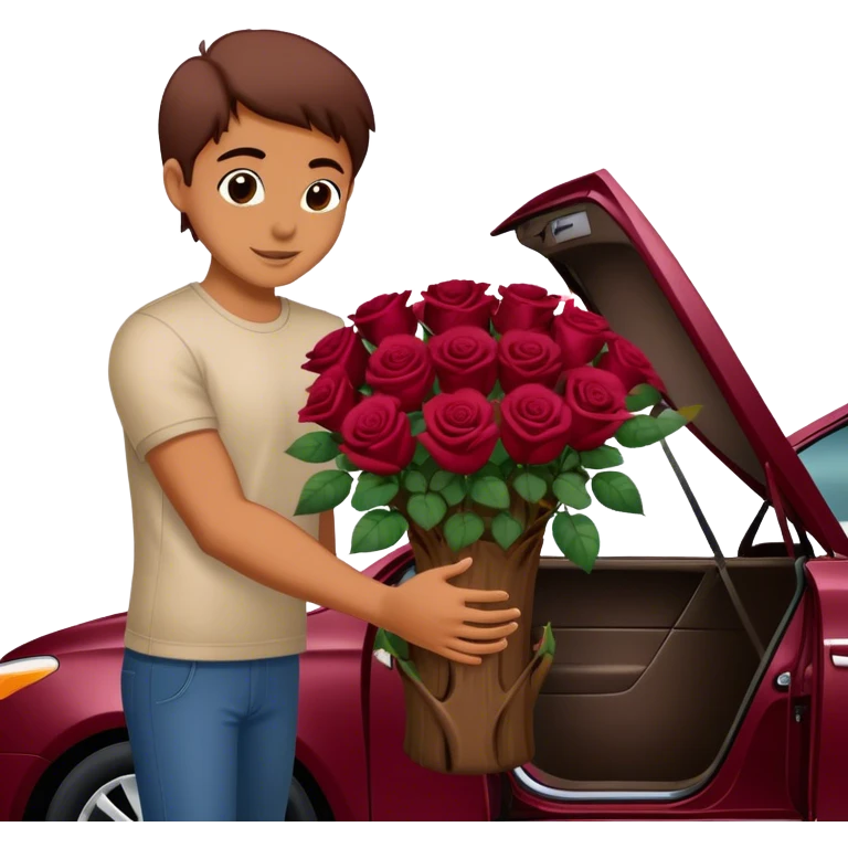 Burgundy car in the trunk many roses emoji