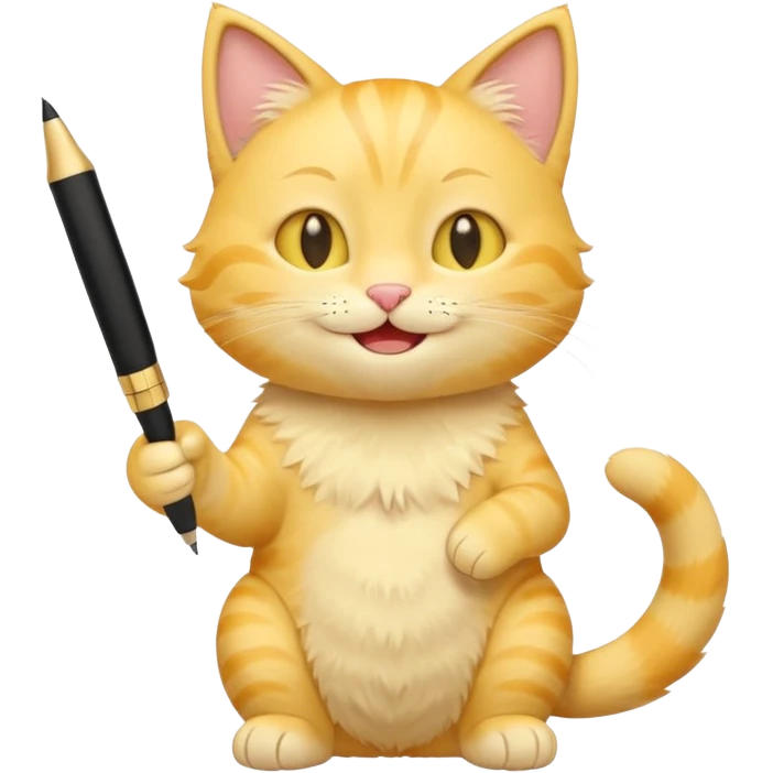 cute yellow smiling cat with full body with note and pen and no clothes emoji