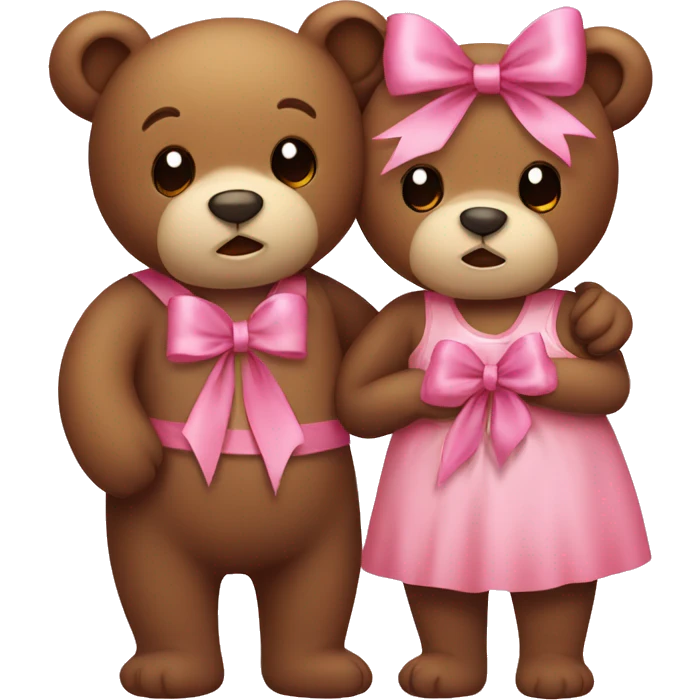 Boy bear and girl bear, with pink ribbon bow, couple, cuddling emoji