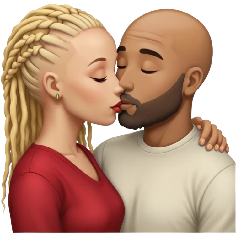 Bald head brown man with beard kissing African woman with blonde dreadlocks  emoji