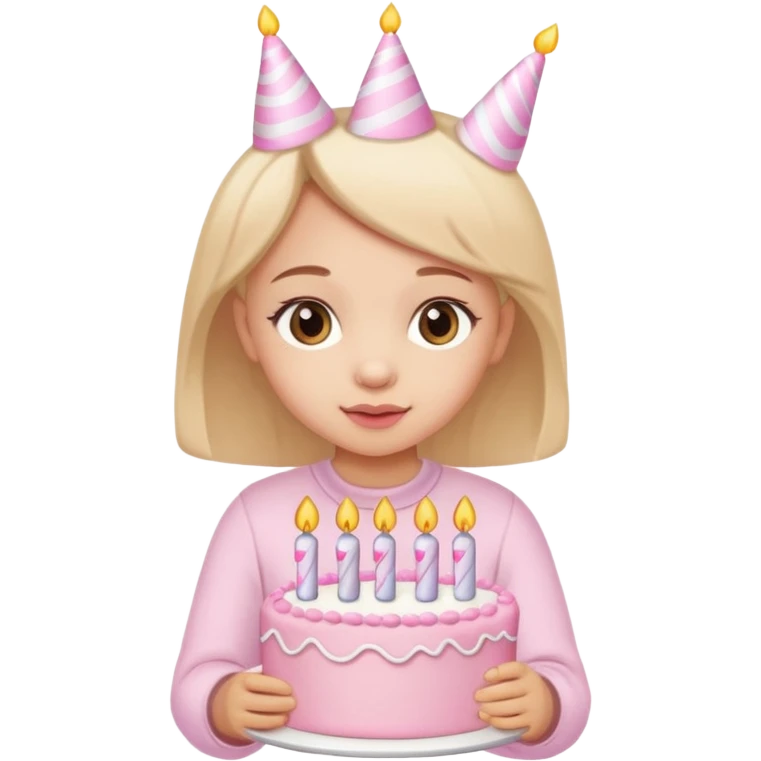 birthday girl emoji with cute baby pink font and a cake emoji