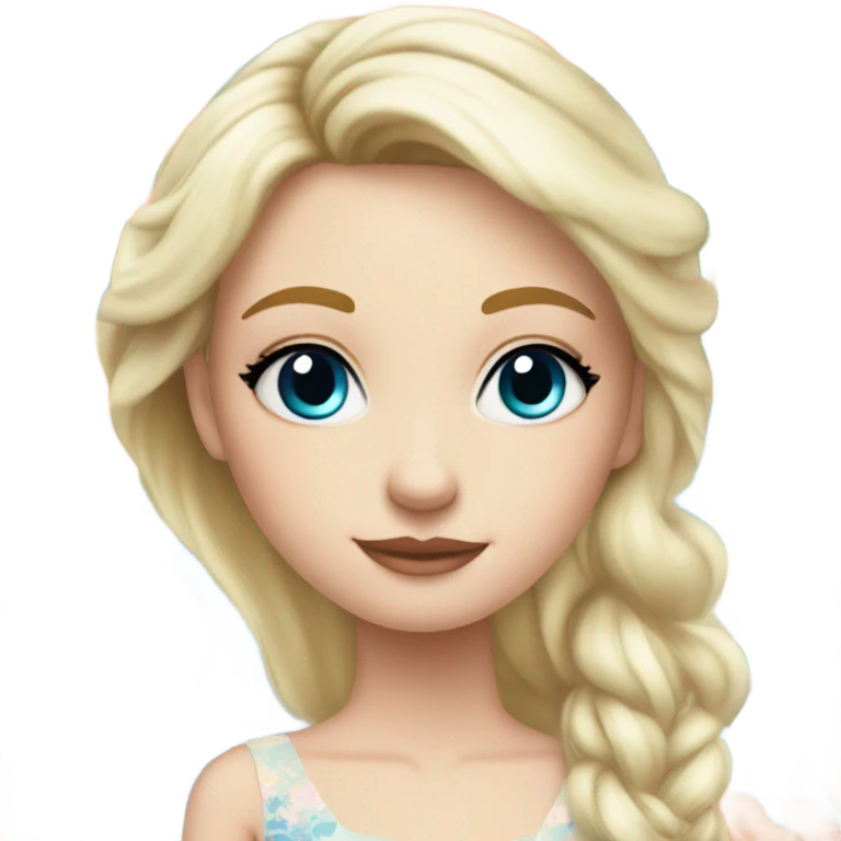 Beautiful blond girl with blue eyes and floral pastel wedding dress emoji