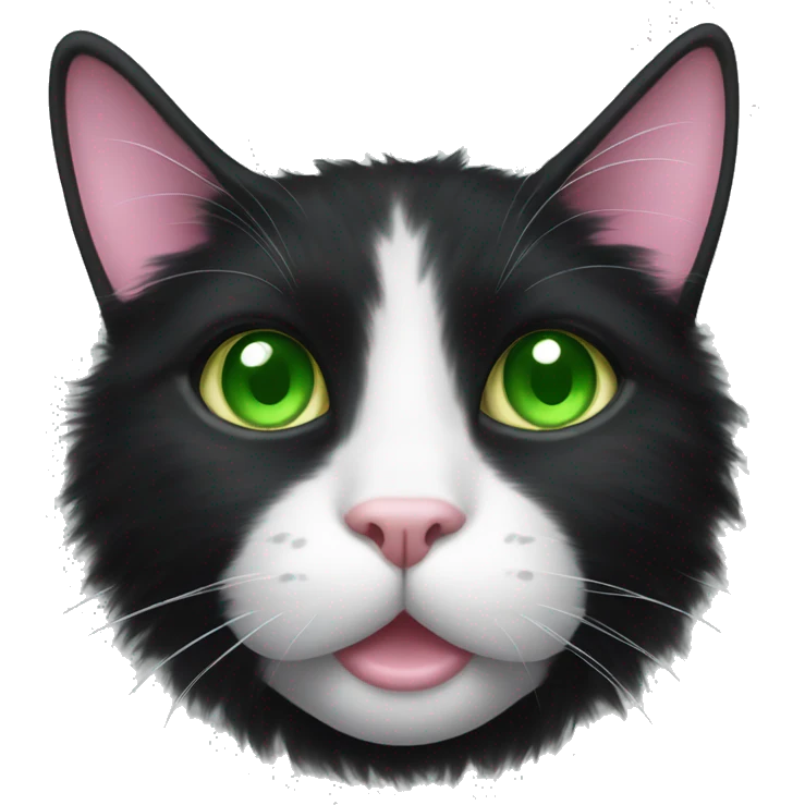 fluffy black tuxedo cat with green eyes and pink nose emoji