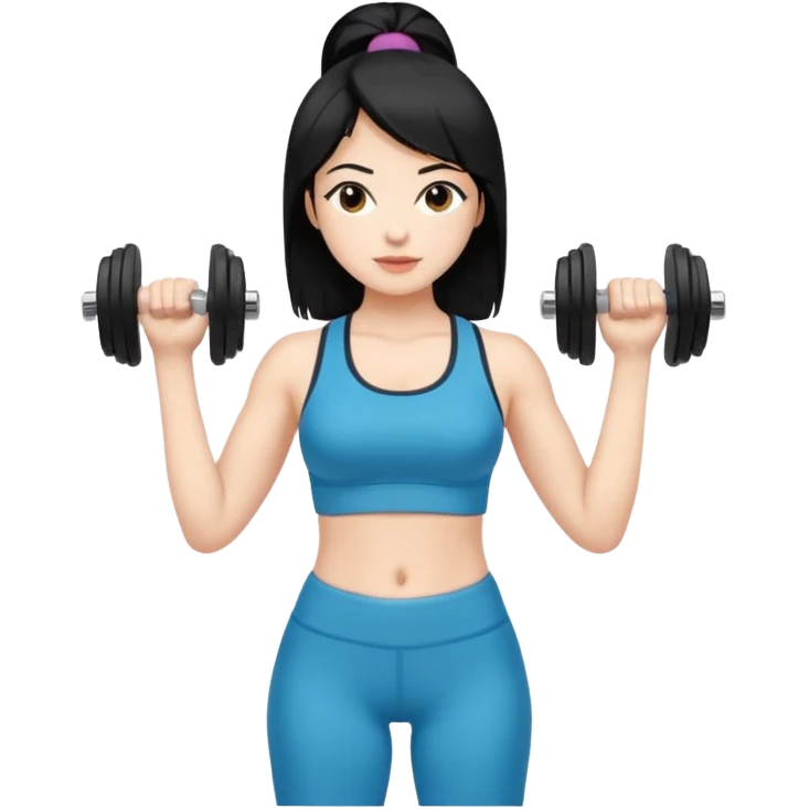 mujer de pelo negro con mancuernas emoji