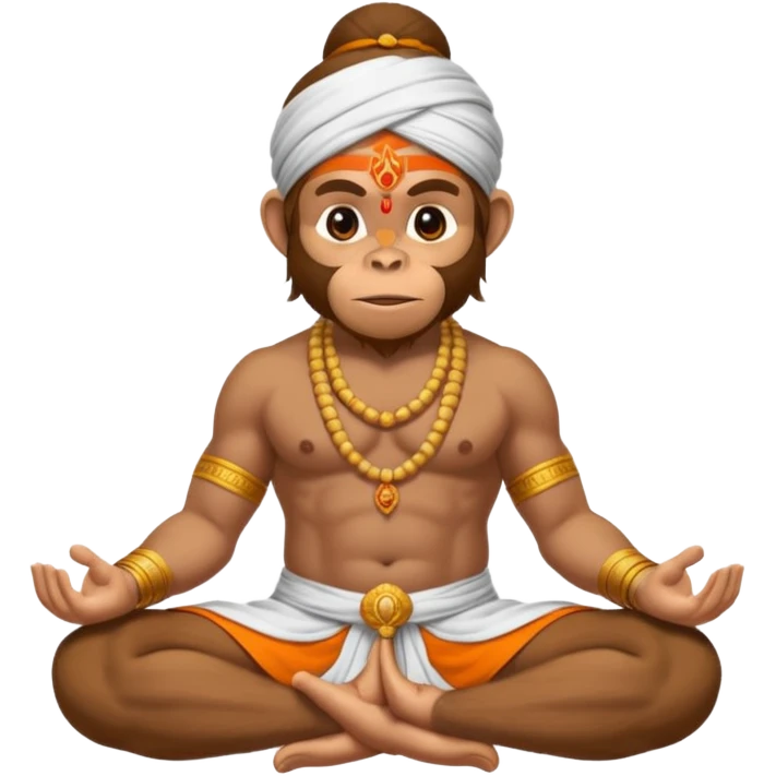 Hanuman ji monkey face hunk build body having mukut and dhoti and should be seated in pease to pray Ramji emoji