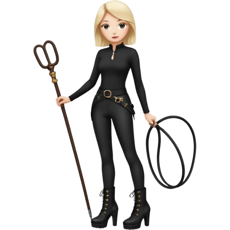 Create a Mistress with platform boots and black leggings and top and a whip emoji