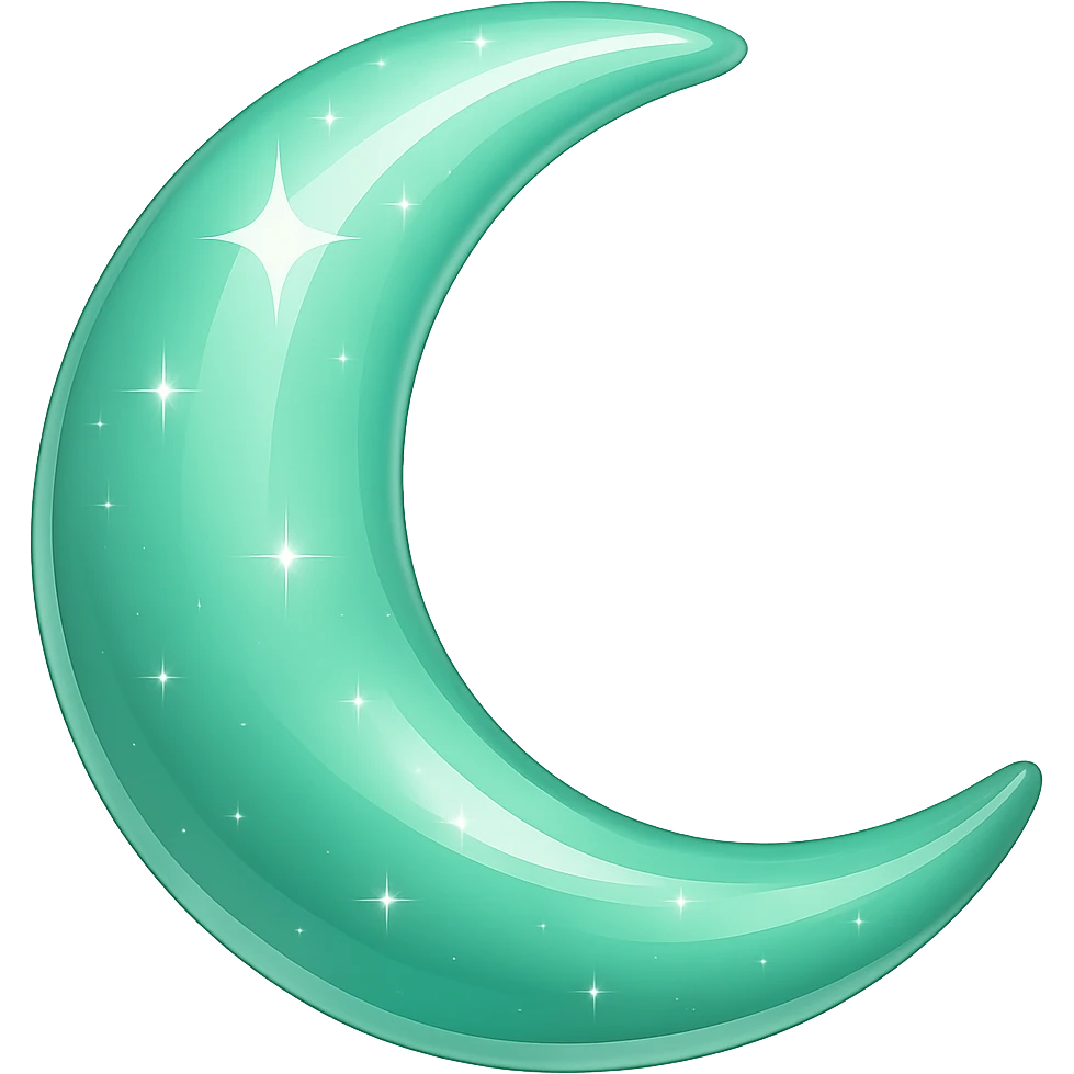 Make the sparkly glossy pastel green-gradient crescent moon even more glossy and shiny, without any face. The style should resemble an emoji style with a sparkly and glossy pastel green gradient look. The background should be removed, leaving only the crescent moon visible. emoji