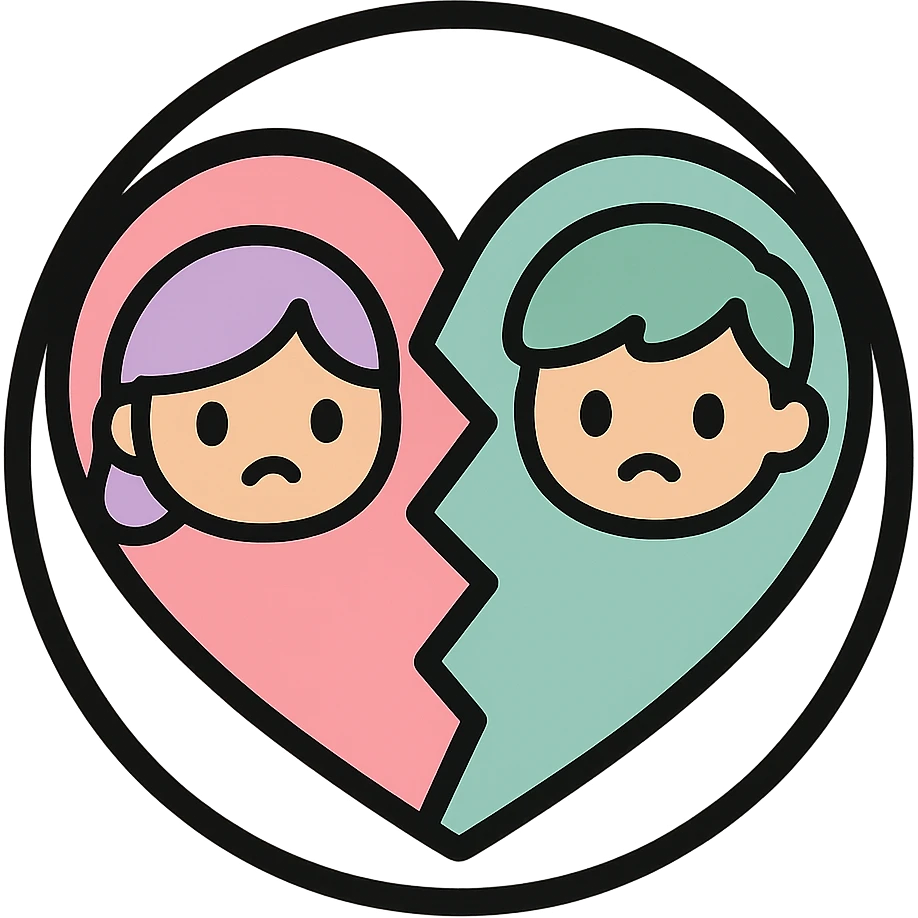 little alchemy style icon
subject: divorce
border: medium-black
shape: round, circular
background: white
style: full color fill with medium black outlining emoji
