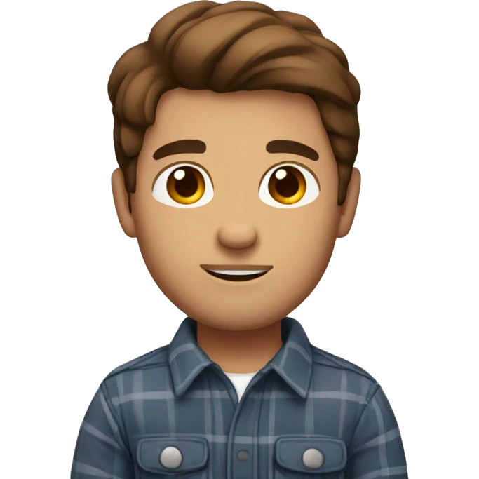 man with brown hair and brown eyes wearing a flannel emoji