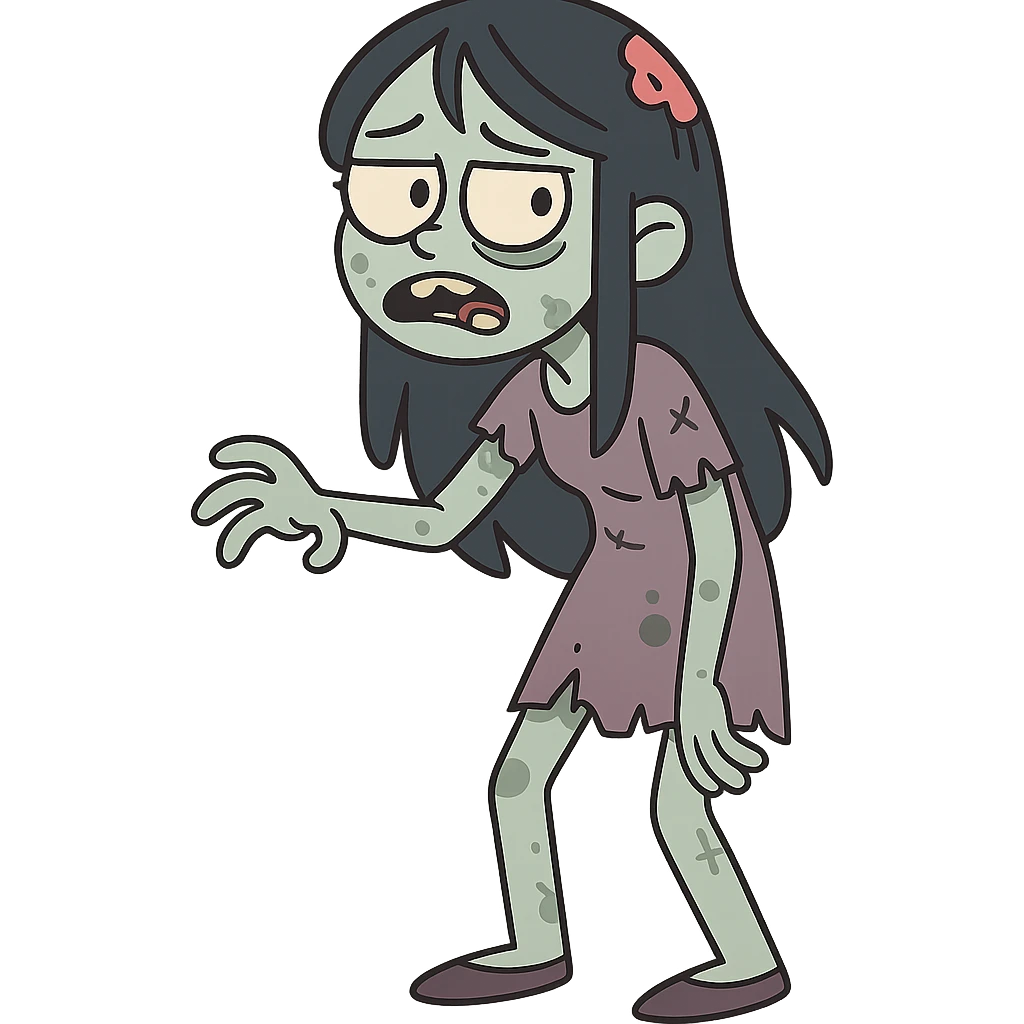girl zombie with long black hair, cartoon style emoji
