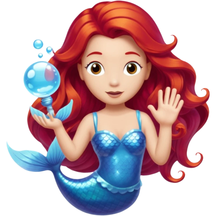 Bubbles the Mermaid from The Wiggles with light skin, long red hair, icy blue outfit emoji
