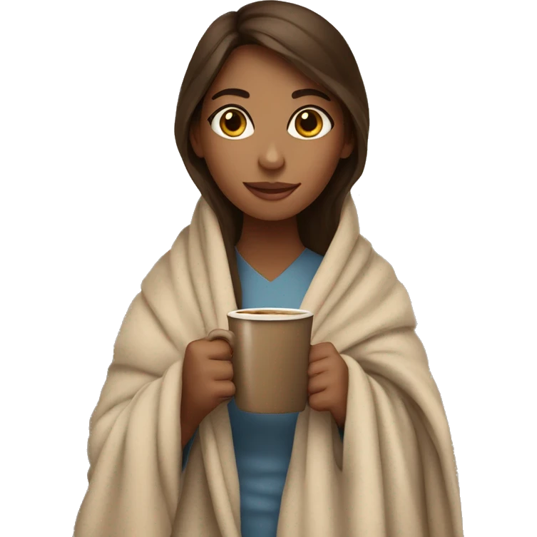 girl in blanket holding coffee w brown hair  emoji