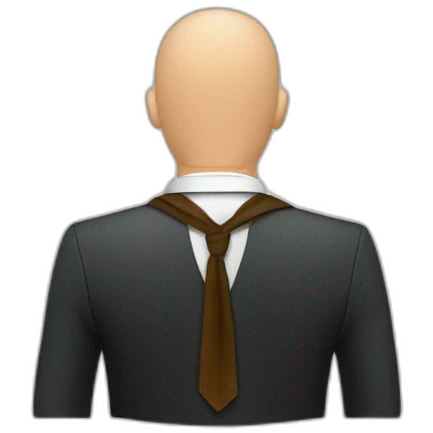 White head shaved man with a scarf on the back of the head wearing a beard view from back. Wearing a Suit emoji