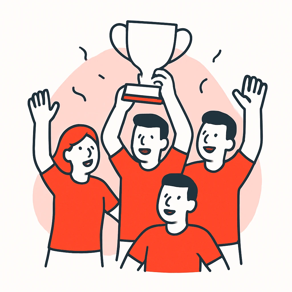 team celebrating with trophy emoji