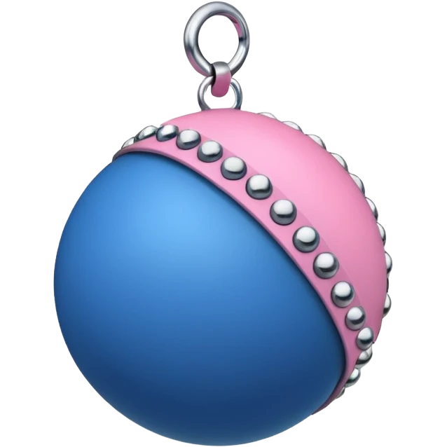 Blue ball for the gag on a ball gag with a white attachment collar with pink  studs on the collar  emoji