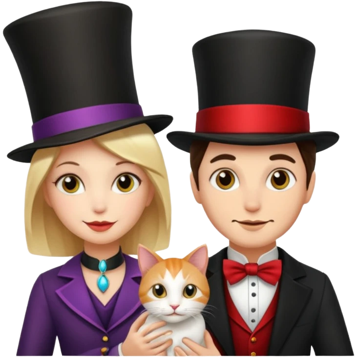 magician couple and their pet cat emoji