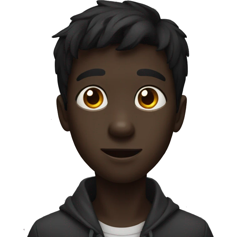 Black dog looking to the camera of a young boy emoji