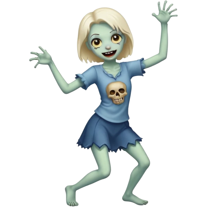 Cute zombie smiles in full view, dancing emoji