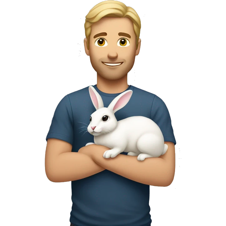 caucasian man holding a bunny emoji