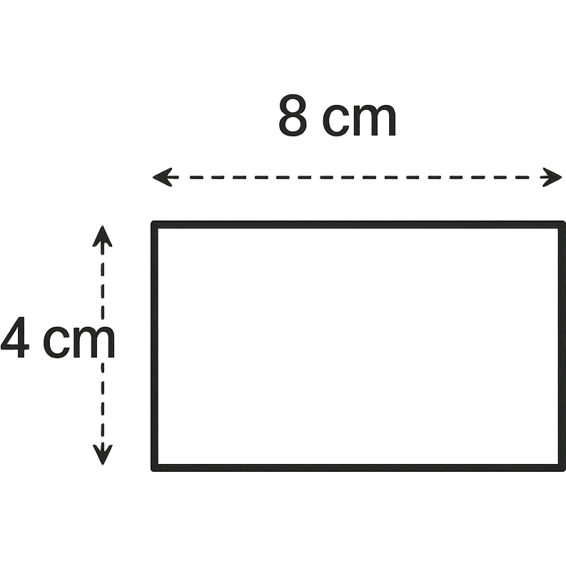 simple rectangle with length 8 cm and width 4 cm, labeled with dimensions, clear educational style, measurement lines and labels, clean and easy to read, suitable for math education and teaching geometry emoji