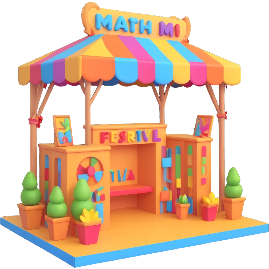 3D festival booth, vibrant colors, detailed decorations, interactive elements, lively atmosphere emoji