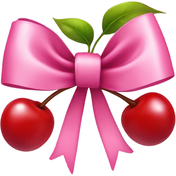 Pink bow with 2 red cherries emoji