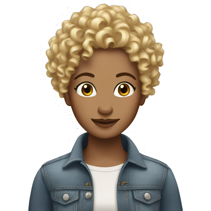 curly haired woman blonde tips cutesy emoji