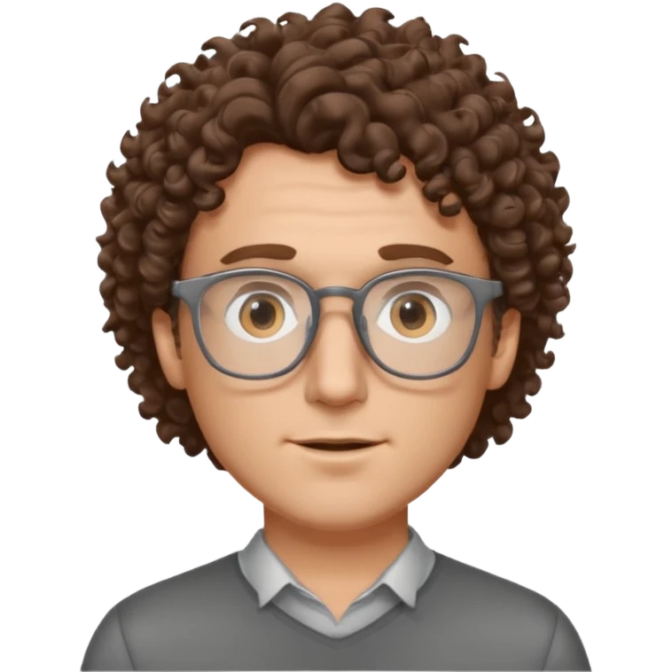 homme blanc avec cheveux marrons frisés et lunettes grise emoji