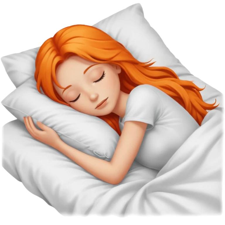 Orange long hair girl sleeping in bed alone emoji