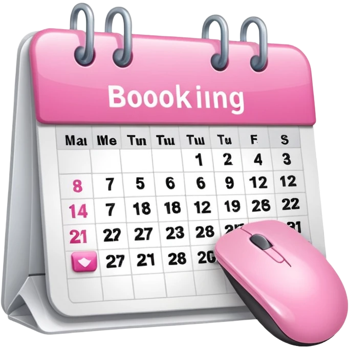 online booking icon -- calendar (pink) + mouse pointer emoji